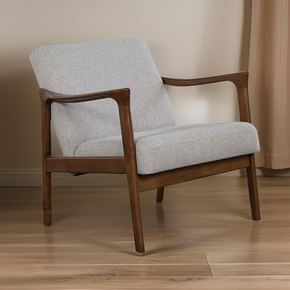 Lounge Chair | Fabric Upholstered Mid Century | Wood Frame | Gray & Brown