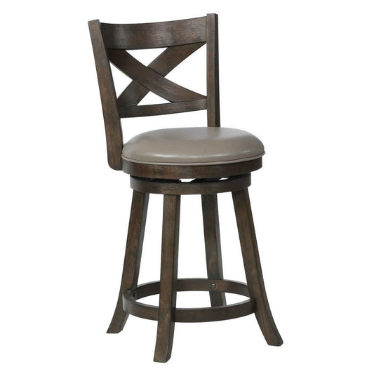 Curved Back Swivel Pub stool with Leatherette Seat,Set of 2, Gray and Brown By Casagear Home