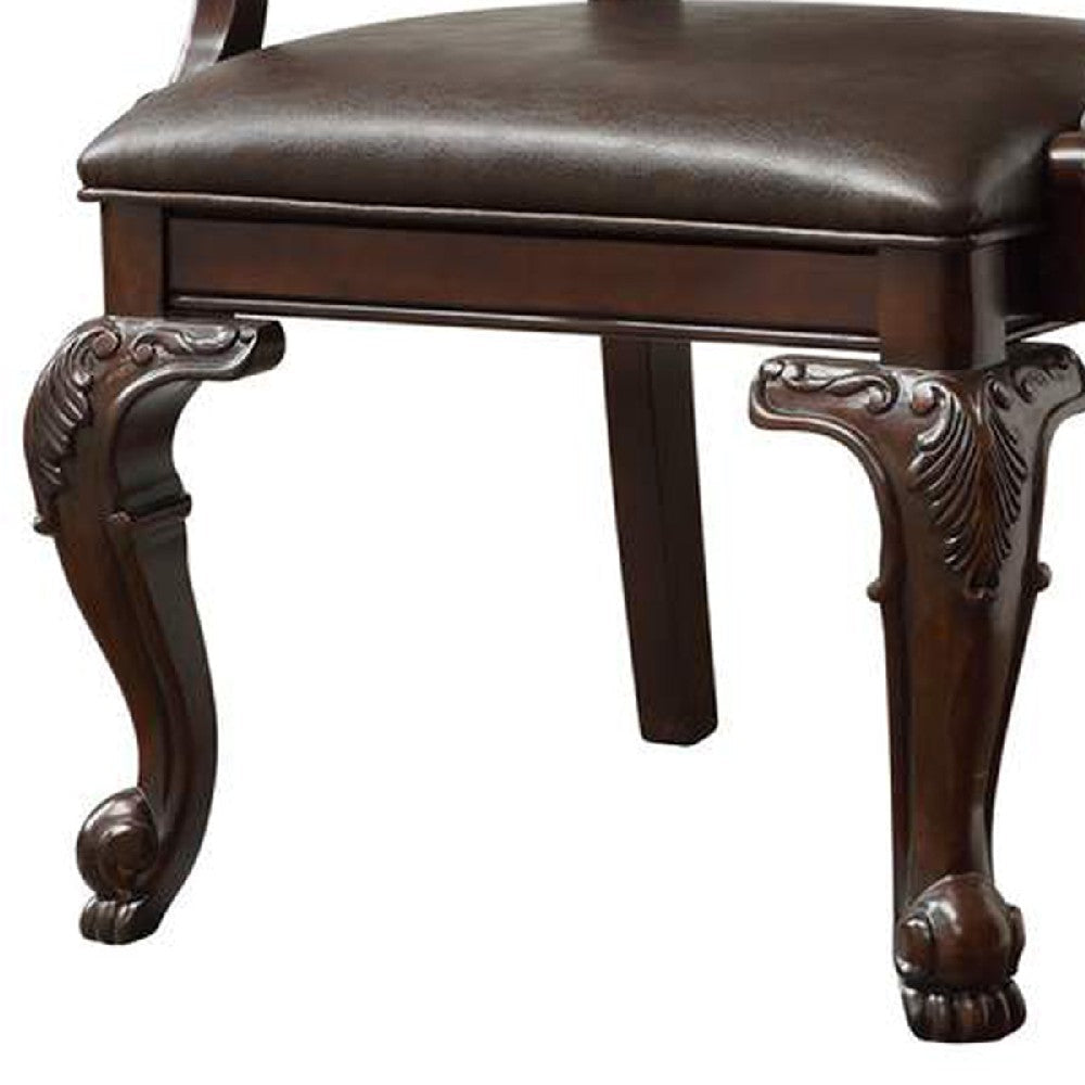 Side Chair | Crowned Top Wood | Faux Leather Seating | Set of 2 | Dark Brown BM220567