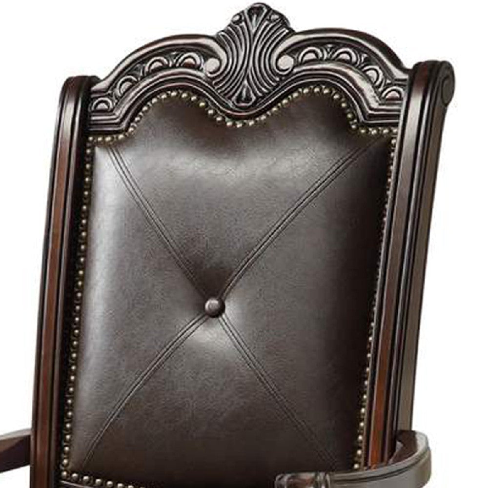 Side Chair | Crowned Top Wood | Faux Leather Seating | Set of 2 | Dark Brown BM220567