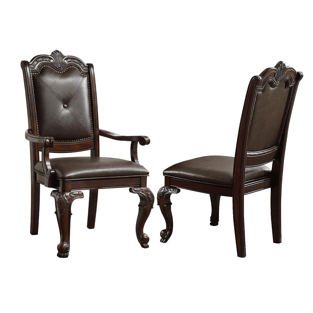 Side Chair | Crowned Top Wood | Faux Leather Seating | Set of 2 | Dark Brown BM220567