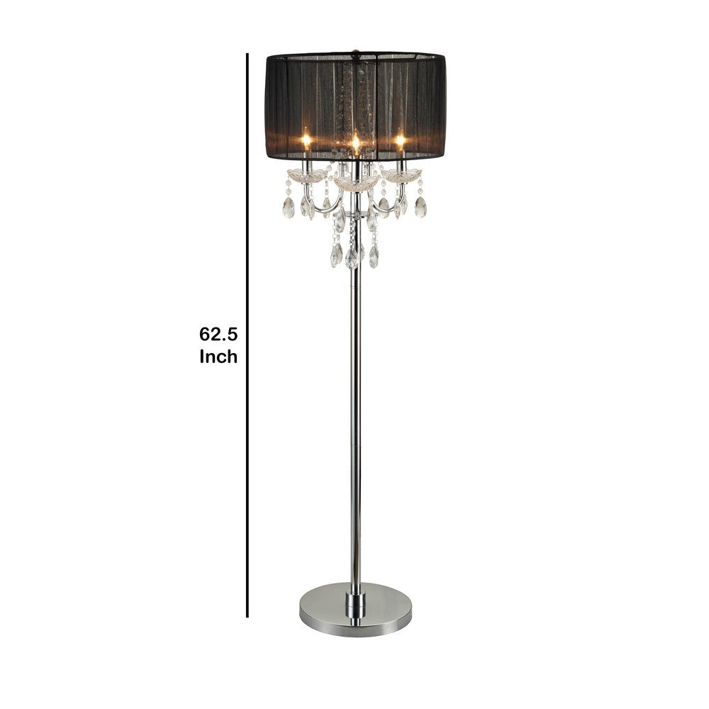 Round Fabric Wrapped Floor Lamp with Crystal Inlay, Gray and Silver By Casagear Home