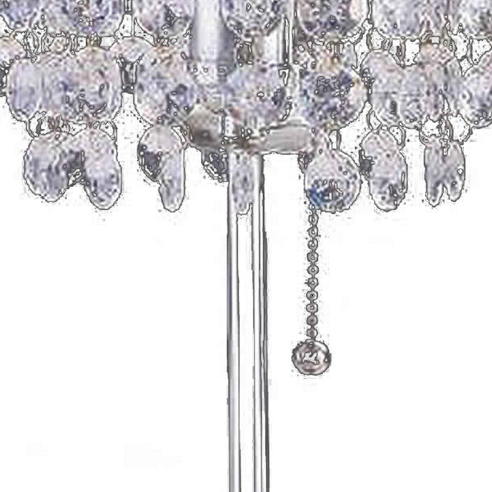 Chandelier Crystal Accented Table Lamp with Tubular Frame, Chrome and Clear By Casagear Home