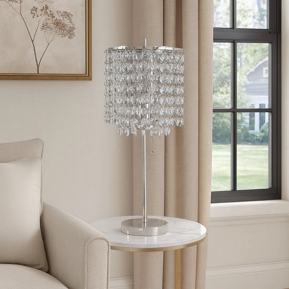 Table Lamp | Chandelier Crystal Accented | Tubular Frame | Chrome & Clear