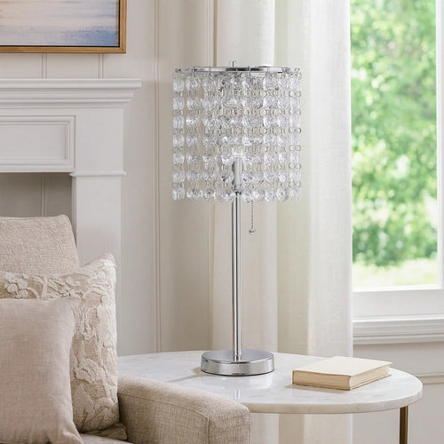 Table Lamp | Chandelier Crystal Accented | Tubular Frame | Chrome & Clear