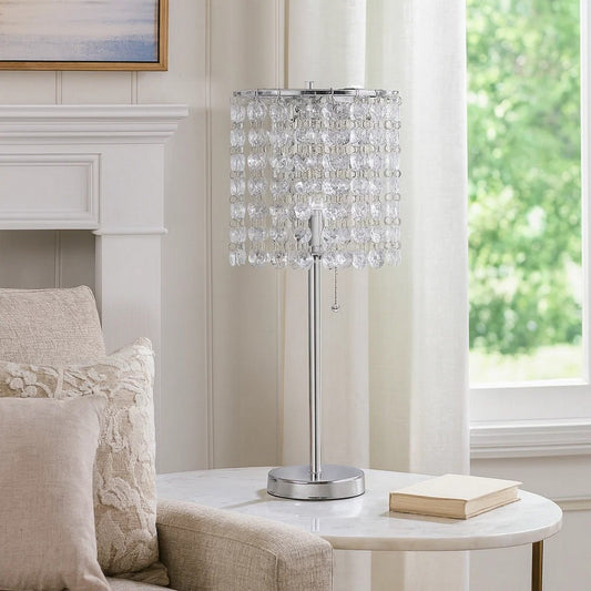Table Lamp | Chandelier Crystal Accented | Tubular Frame | Chrome & Clear