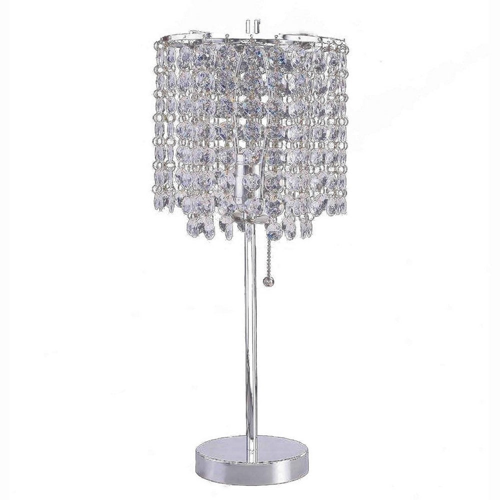 Table Lamp | Chandelier Crystal Accented | Tubular Frame | Chrome & Clear