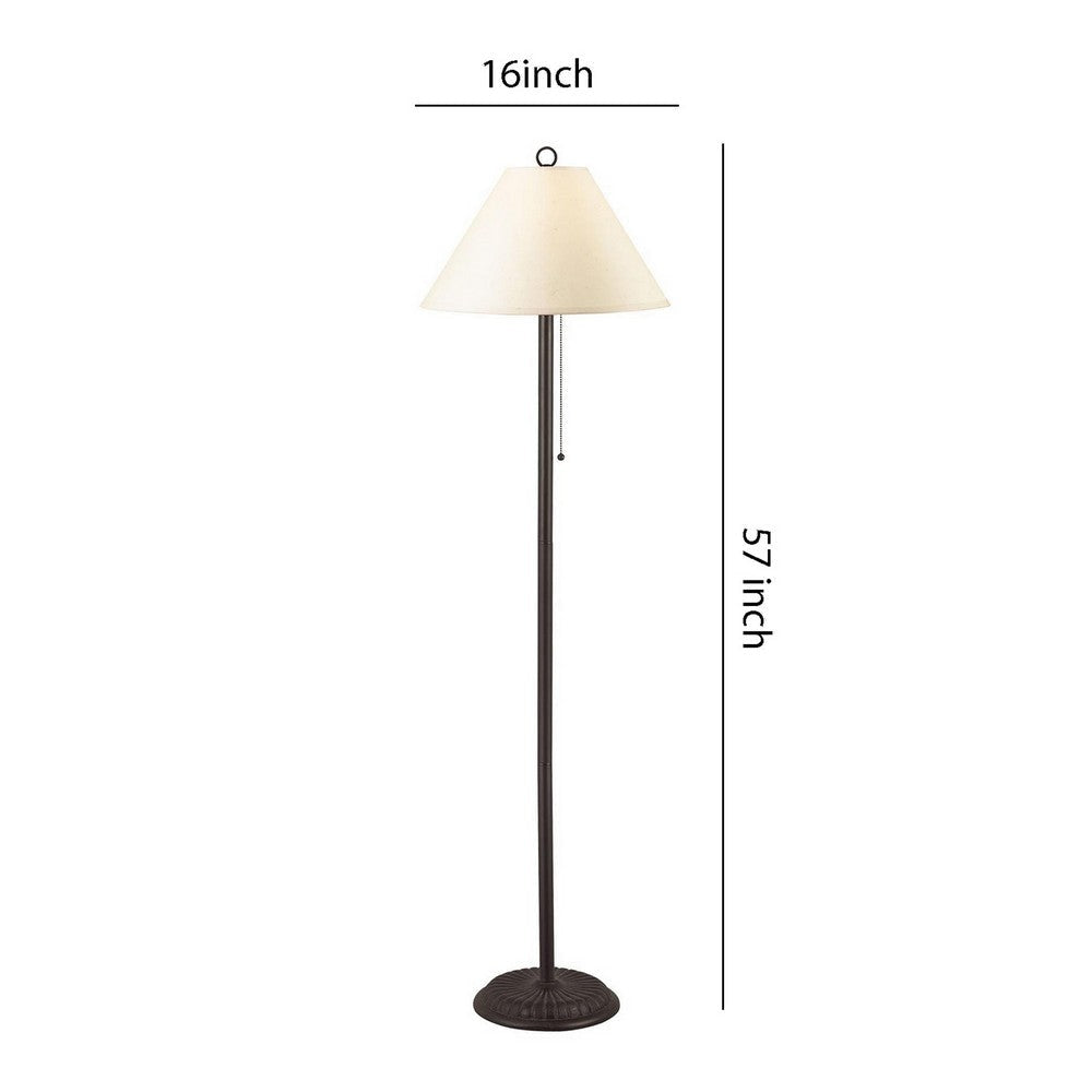 Metal Floor Lamp with Pull Chain Switch and Paper Shade Off White and Black By Casagear Home BM220649