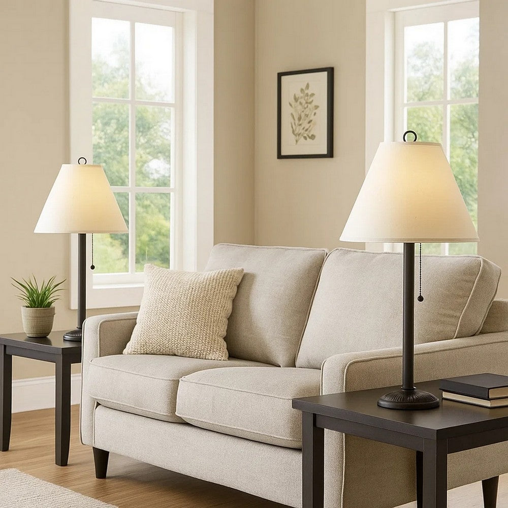 Table Lamp Set | Paper Shade Metal | Pull Chain Switch | Set of 4 | White & Black