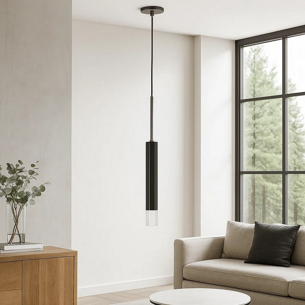 Pendant Light | Hexagonal Metal Frame | Single LED | Glass Diffuser | Black