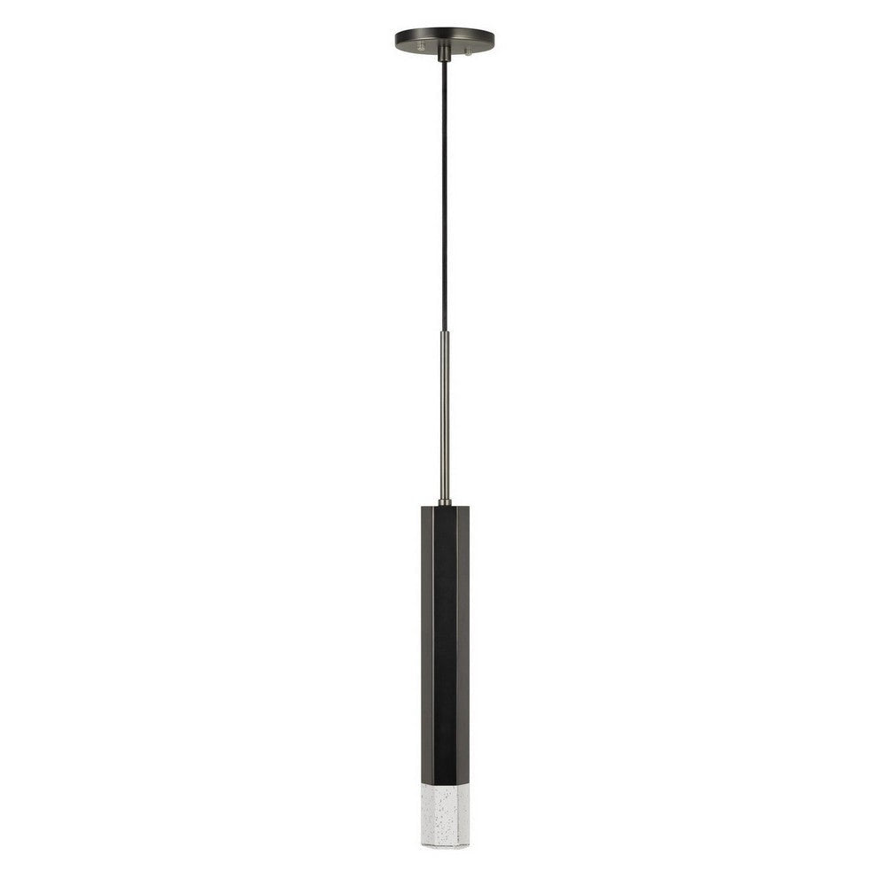 Pendant Light | Hexagonal Metal Frame | Single LED | Glass Diffuser | Black
