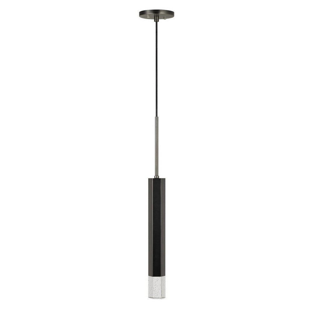Hexagonal Metal Frame Single LED Light Pendant with Glass Diffuser, Black By Casagear Home