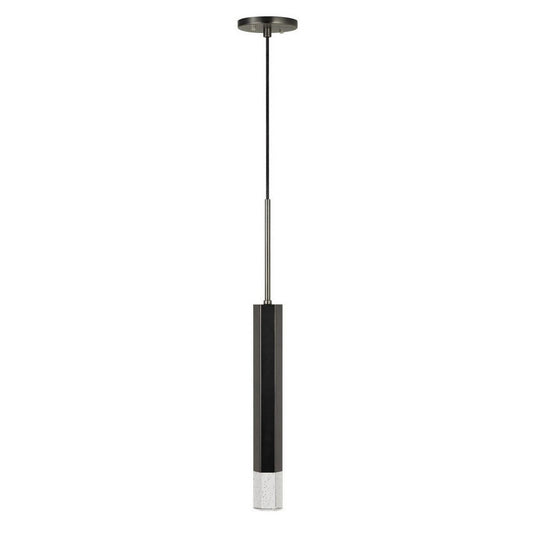 Hexagonal Metal Frame Single LED Light Pendant with Glass Diffuser, Black By Casagear Home