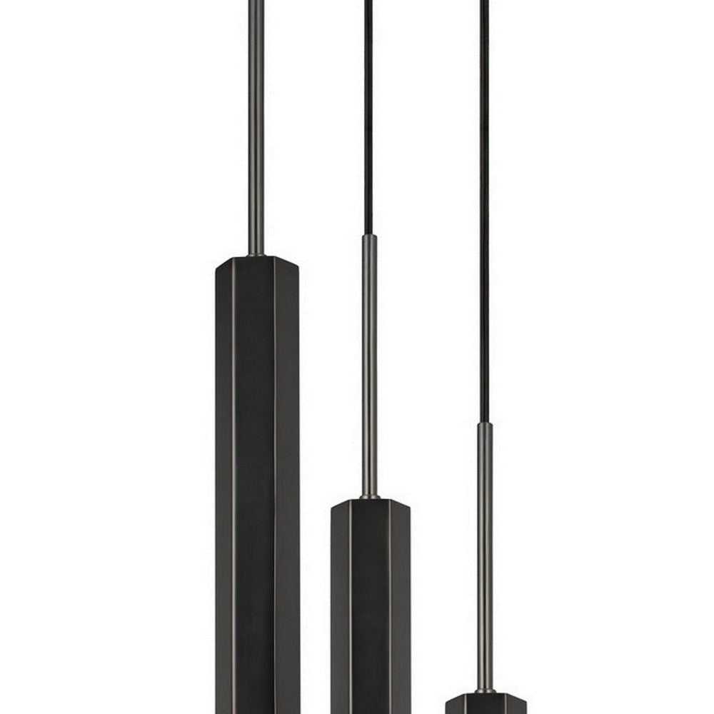 Hexagonal Metal Frame 3 LED Light Pendant with Glass Diffuser Black By Casagear Home BM220654