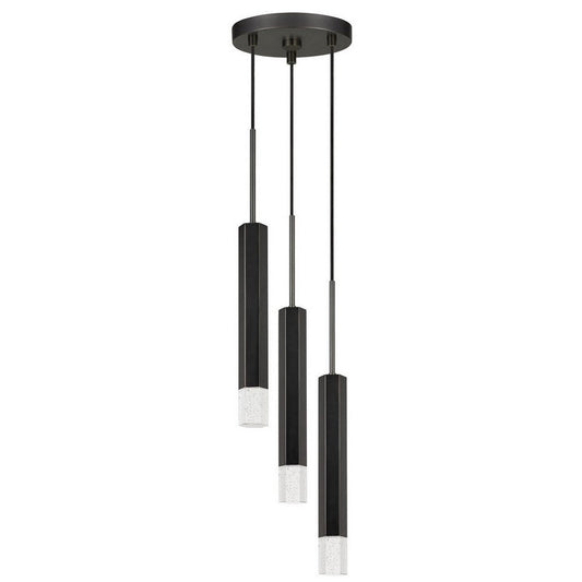 Pendant Light | Hexagonal Metal Frame | 3 LED | Glass Diffuser | Black