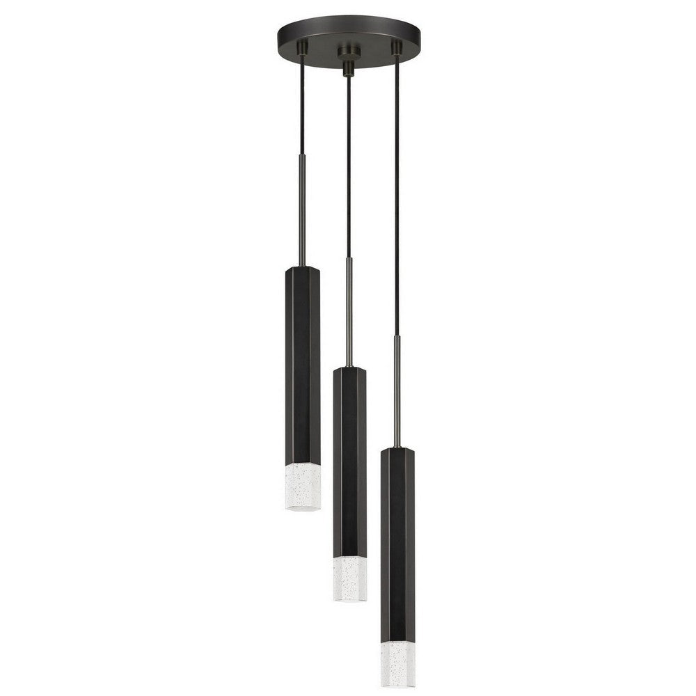 Pendant Light | Hexagonal Metal Frame | 3 LED | Glass Diffuser | Black