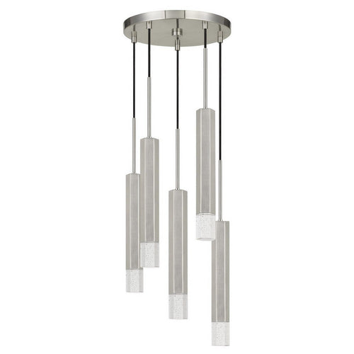 Pendant Light | Hexagonal Metal Frame | 5 LED | Glass Diffuser | Gray