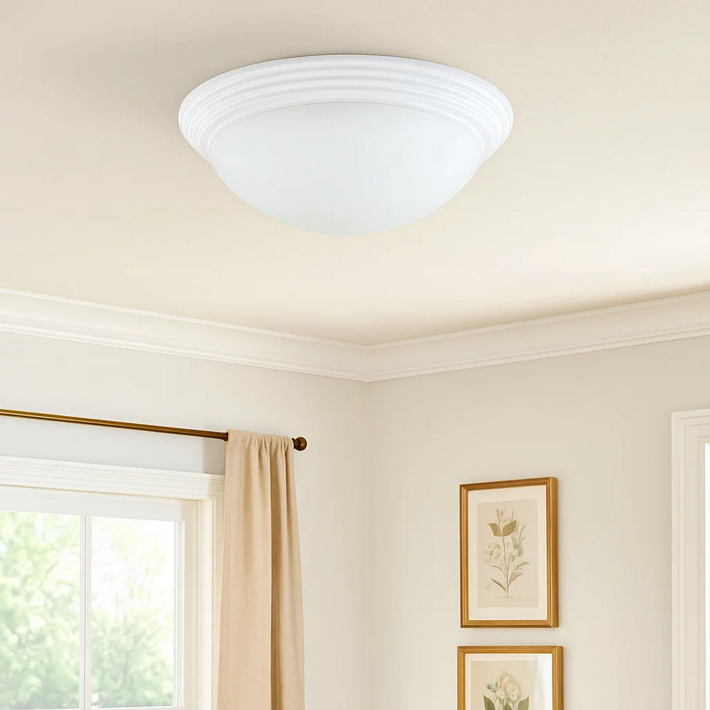 Ceiling Lamp | Dome Shaped Glass | Hardwired Switch | White & Clear