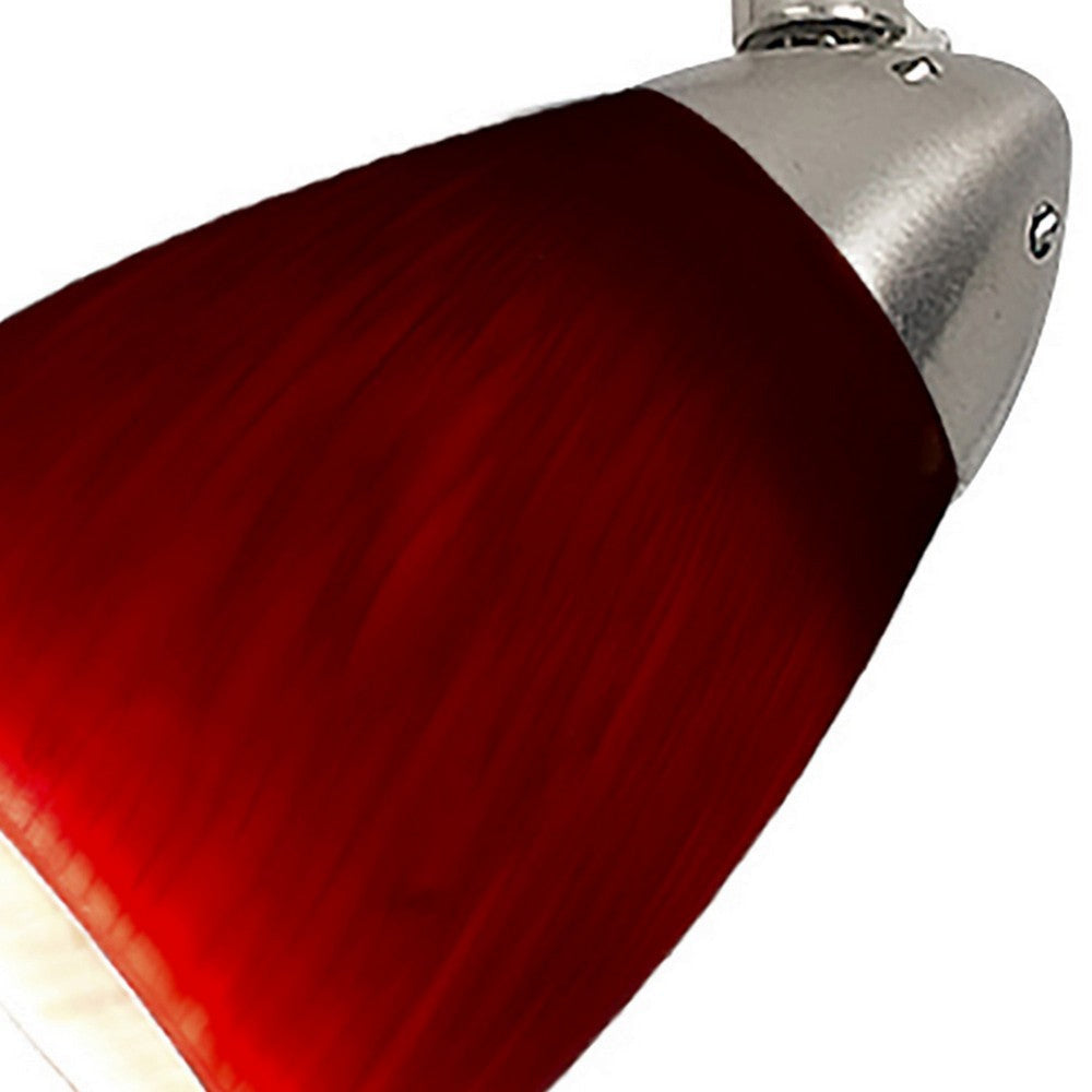 Hand Blown Glass Shade Track Light Head with Metal Frame, Red and Silver By Casagear Home