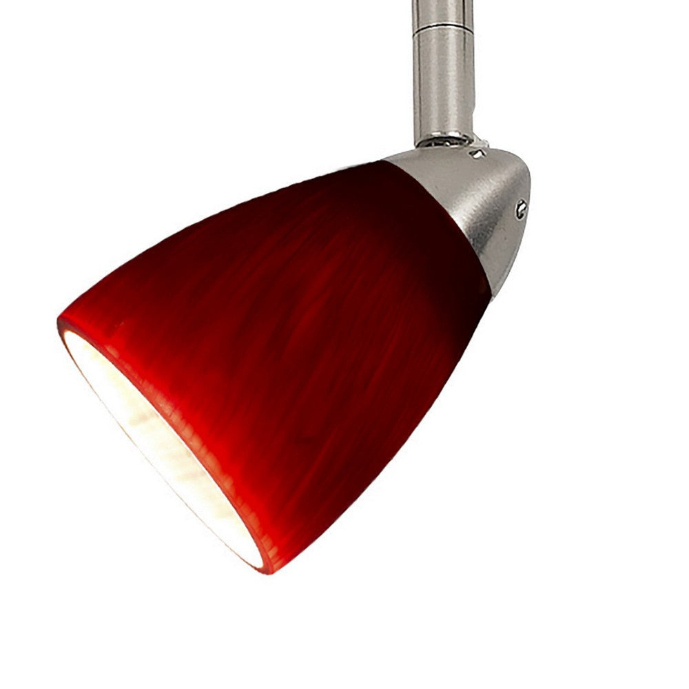 Hand Blown Glass Shade Track Light Head with Metal Frame, Red and Silver By Casagear Home