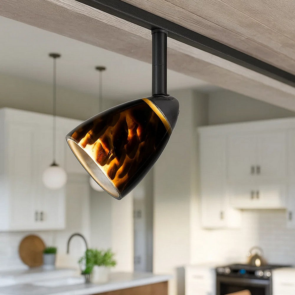 Track Light Head | Hand Blown Glass Shade | Metal Frame | Gold & Bronze