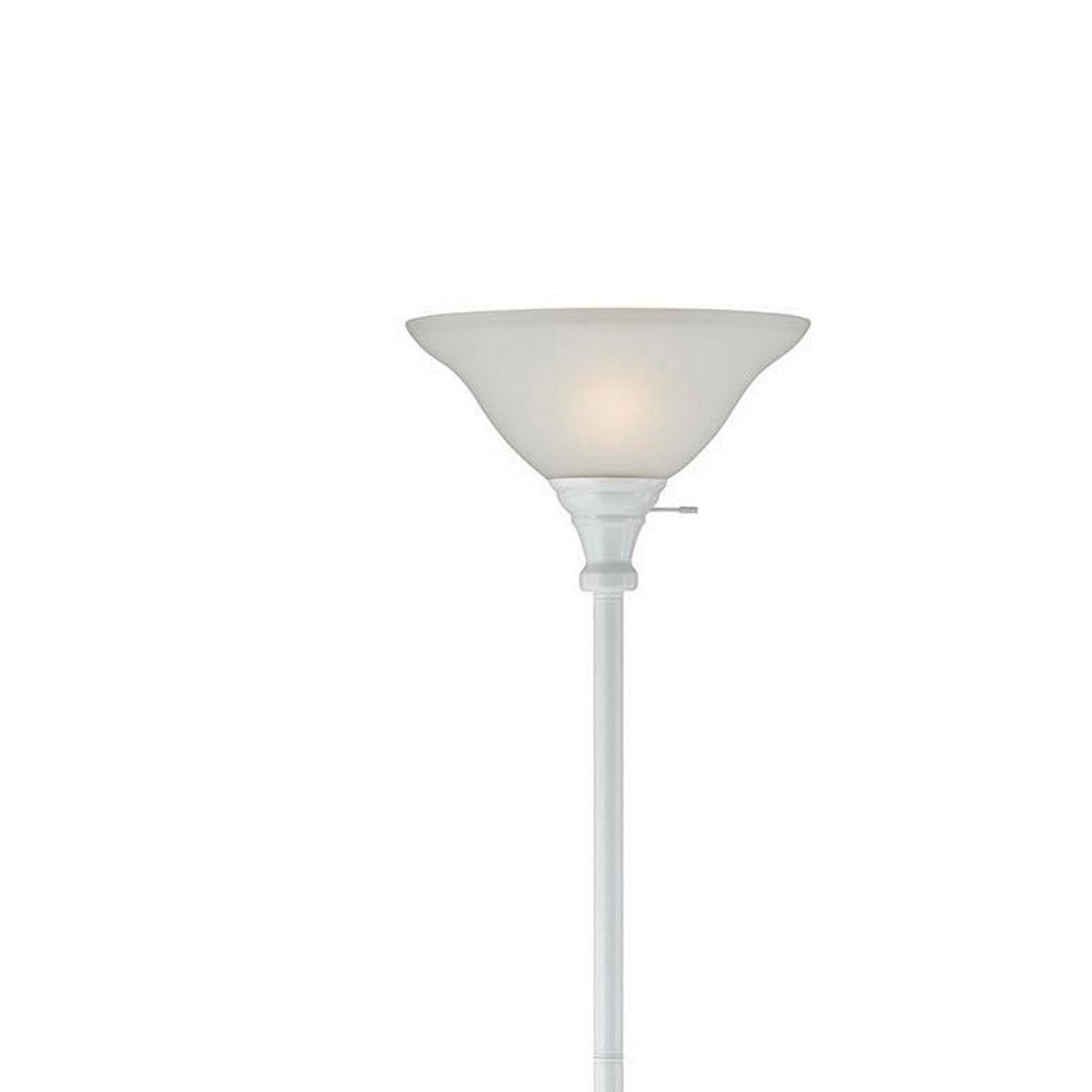 3 Way Torchiere Floor Lamp with Frosted Glass shade and Stable Base White BM220817