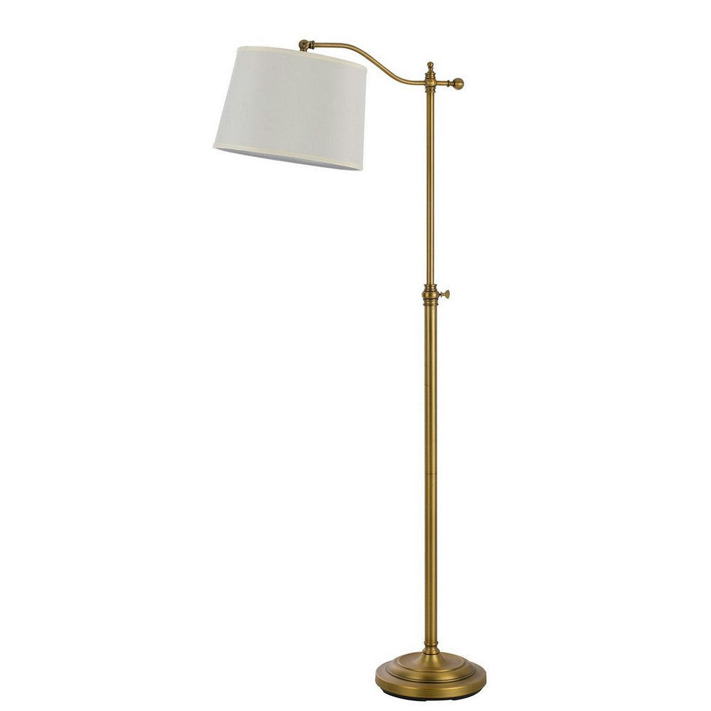 Down Bridge Floor Lamp | 100W | Fabric Tapered Drum Shade | Gold