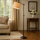 Down Bridge Floor Lamp | 100W | Fabric Tapered Drum Shade | Black