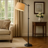 Down Bridge Floor Lamp | 100W | Fabric Tapered Drum Shade | Black