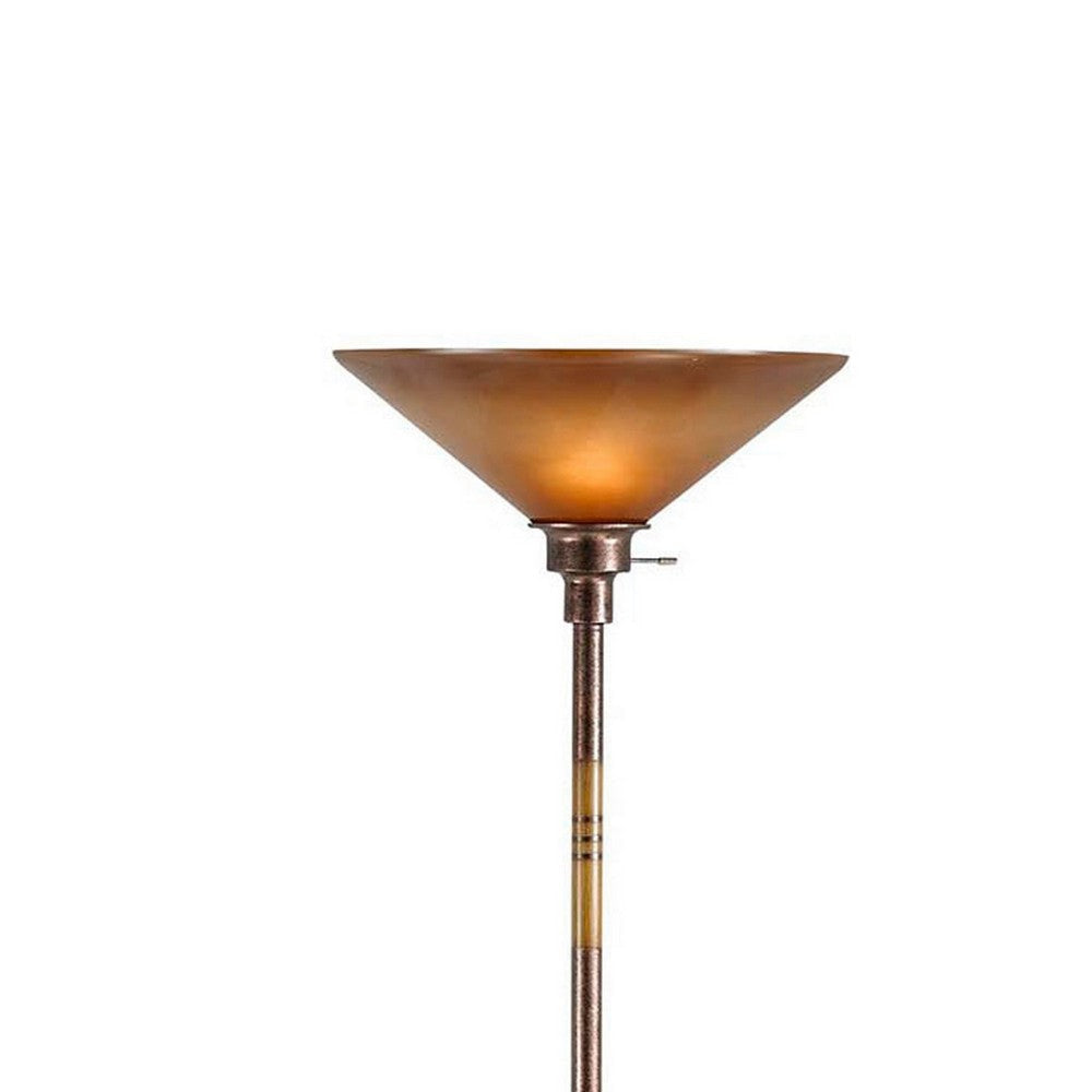 3 Way Torchiere Floor Lamp with Frosted Glass shade and Stable Base, Bronze By Casagear Home