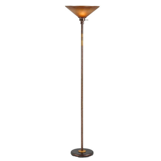 3 Way Torchiere Floor Lamp with Frosted Glass shade and Stable Base, Bronze By Casagear Home