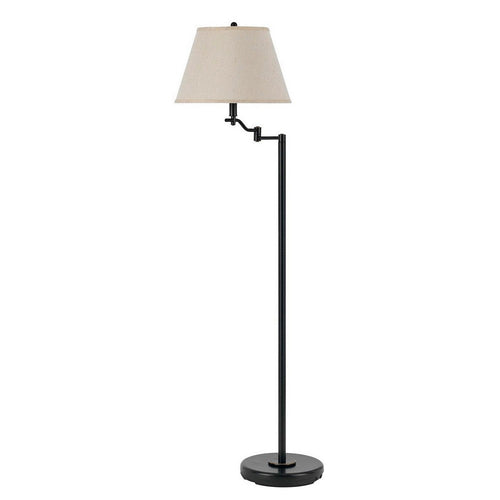 3 Way Metal Floor Lamp | Swing Arm | Conical Fabric Shade | Black