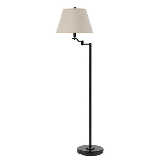 3 Way Metal Floor Lamp | Swing Arm | Conical Fabric Shade | Black
