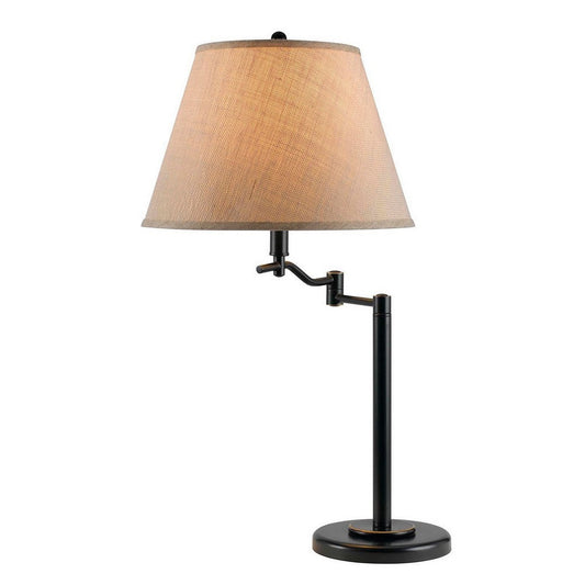 3 Way Metal Body Table Lamp with Swing Arm and Conical Fabric Shade, Black By Casagear Home