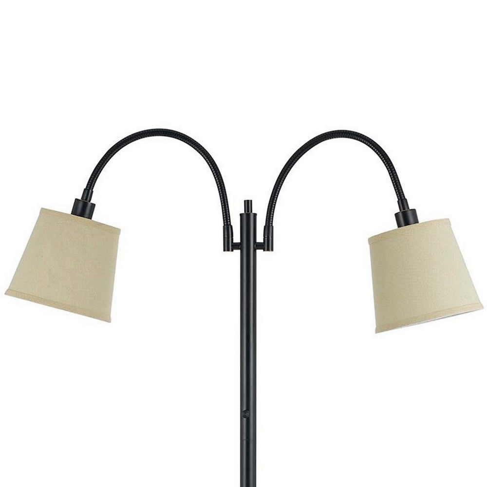 Metal Floor Lamp | 80W | Dual Gooseneck | Uno Style Shades | Black