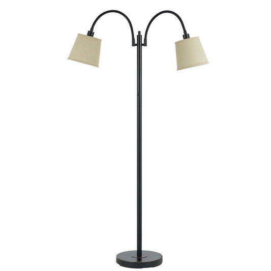 80 Watt Metal Floor Lamp with Dual Gooseneck and Uno Style Shades, Black By Casagear Home