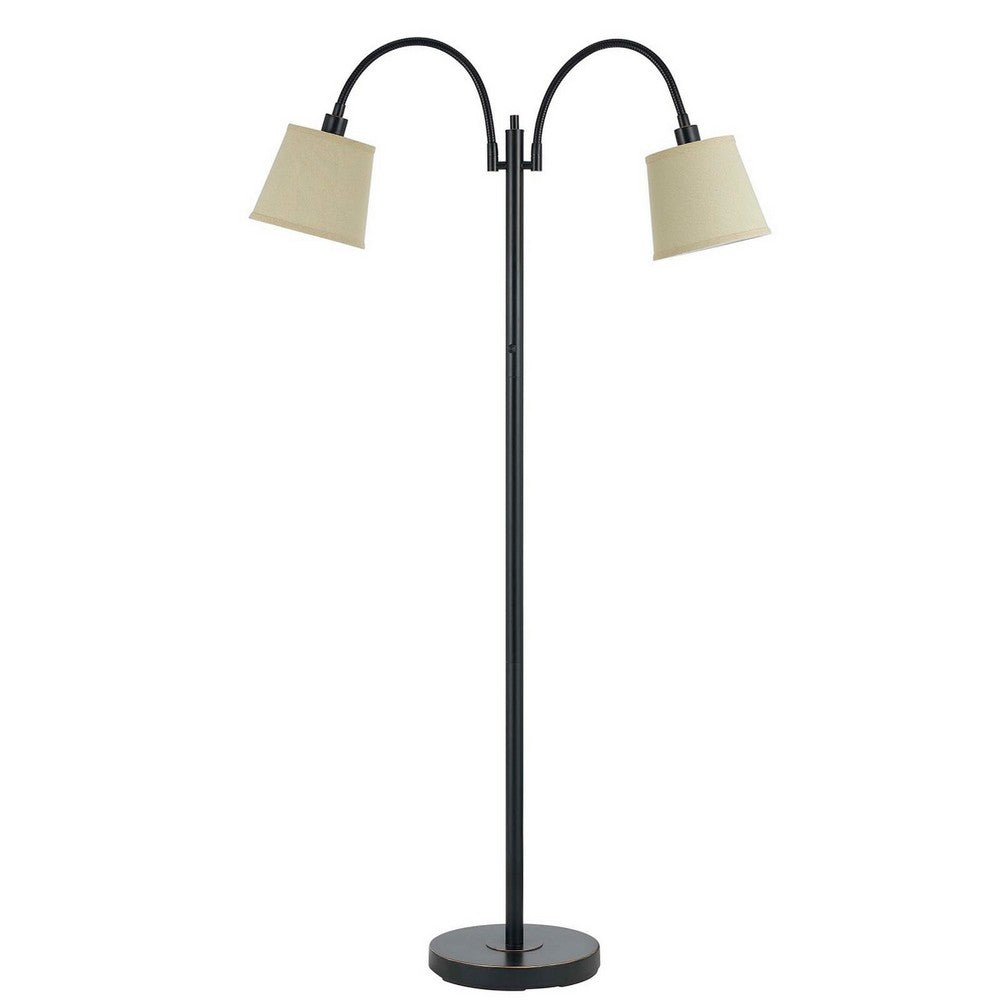 Metal Floor Lamp | 80W | Dual Gooseneck | Uno Style Shades | Black