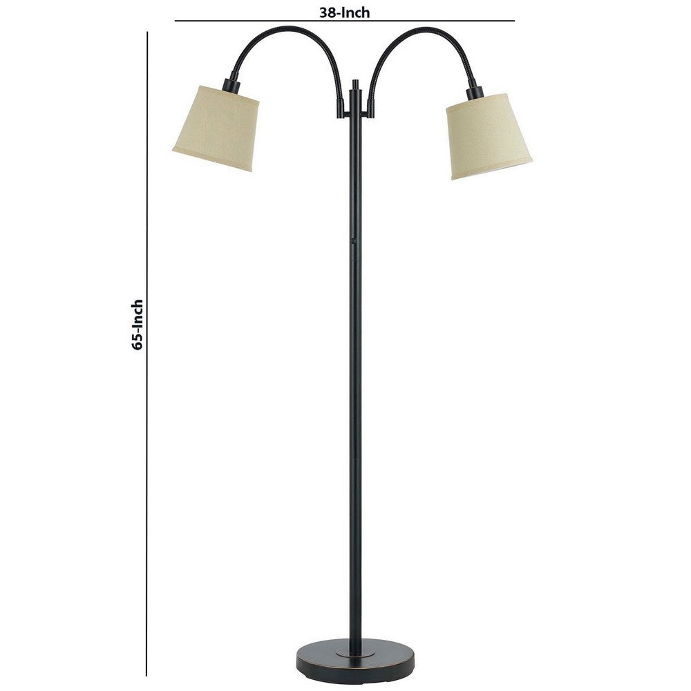 Metal Floor Lamp | 80W | Dual Gooseneck | Uno Style Shades | Black
