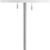 Metal Body Floor Lamp with Fabric Drum Shade and Pull Chain Switch, Silver By Casagear Home