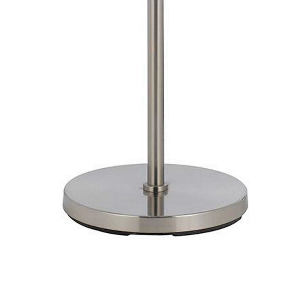 Metal Body Floor Lamp with Fabric Drum Shade and Pull Chain Switch, Silver By Casagear Home