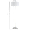 Metal Body Floor Lamp with Fabric Drum Shade and Pull Chain Switch, Silver By Casagear Home