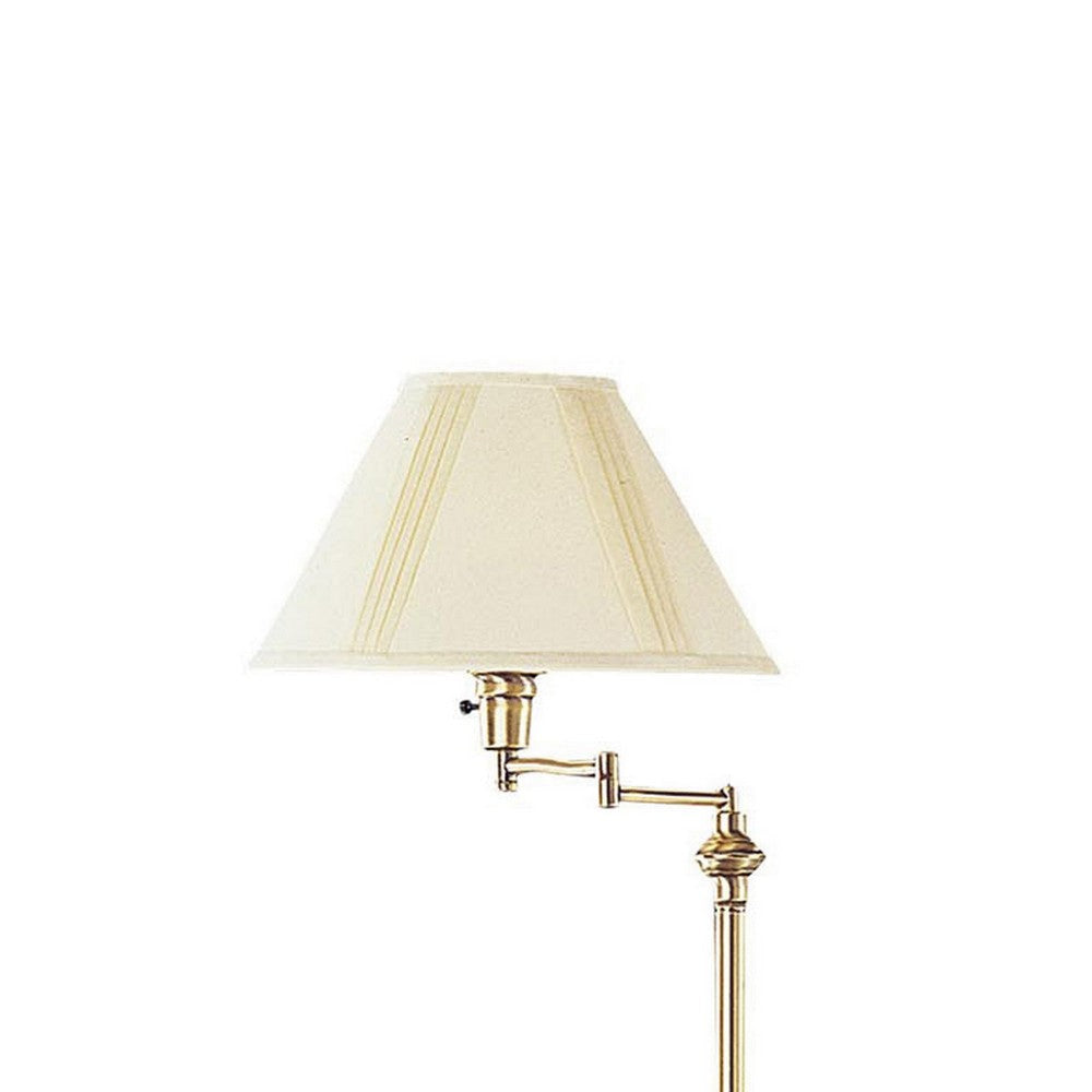 150 Watt Metal Floor Lamp with Swing Arm and Fabric Conical Shade Gold By Casagear Home BM220859