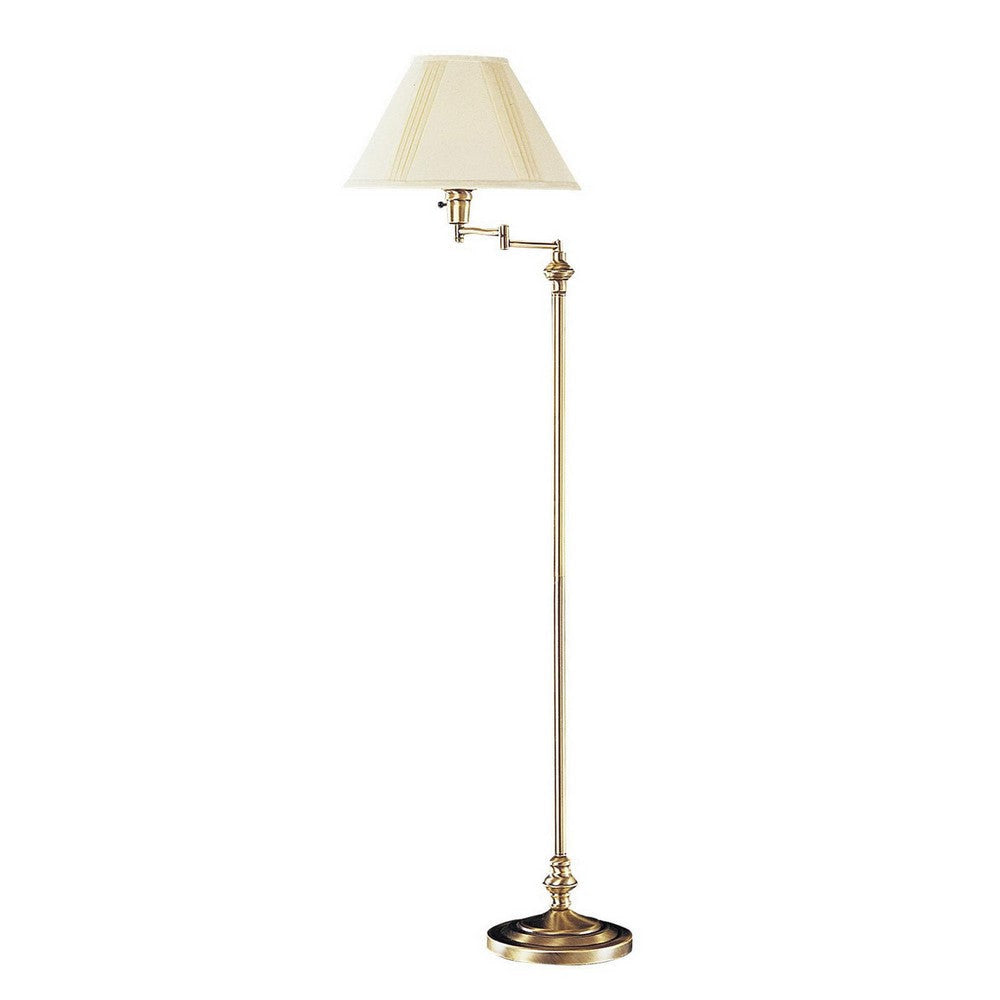 Metal Floor Lamp | 150W | Swing Arm | Fabric Conical Shade | Gold