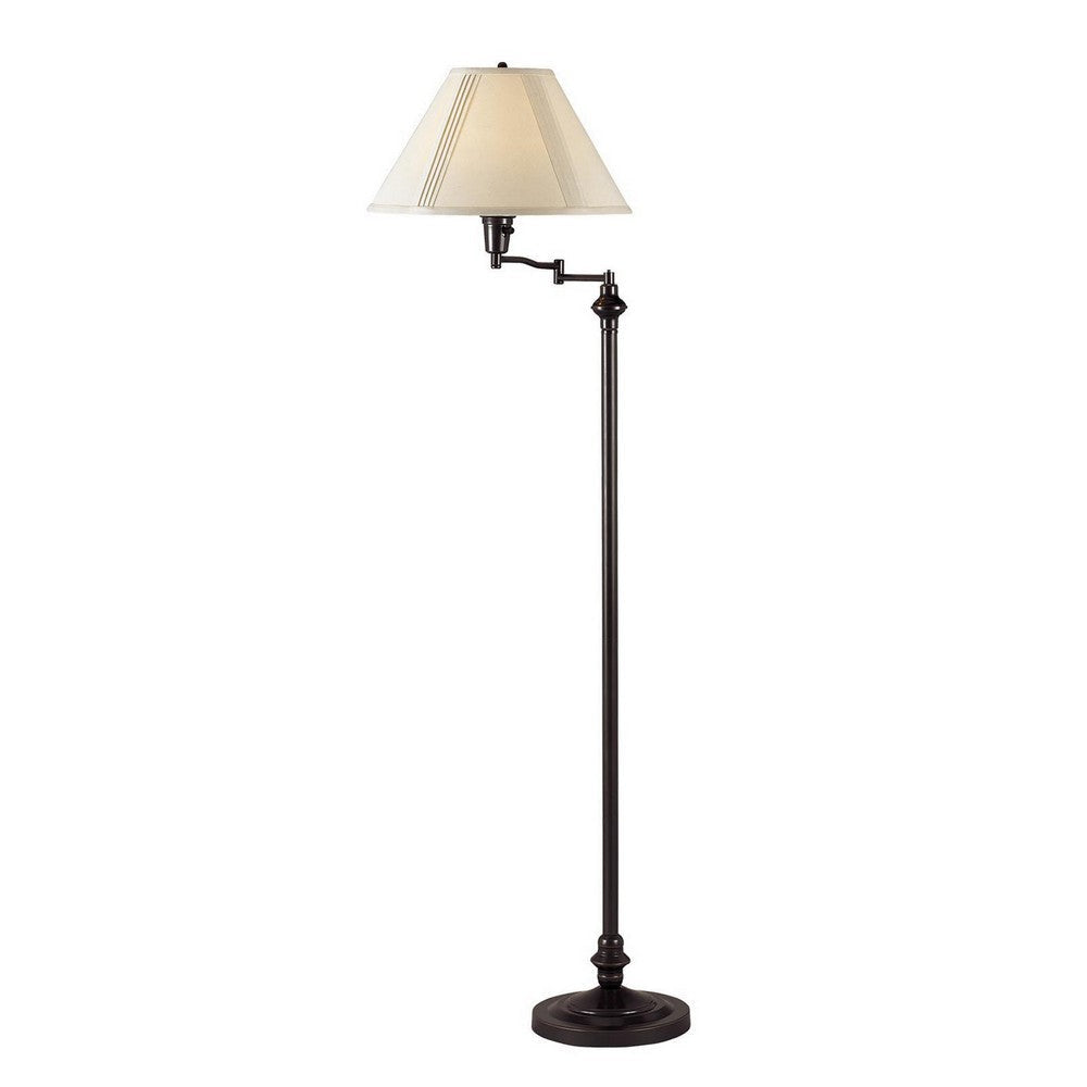 Metal Floor Lamp | 150W | Swing Arm | Fabric Conical Shade | Black