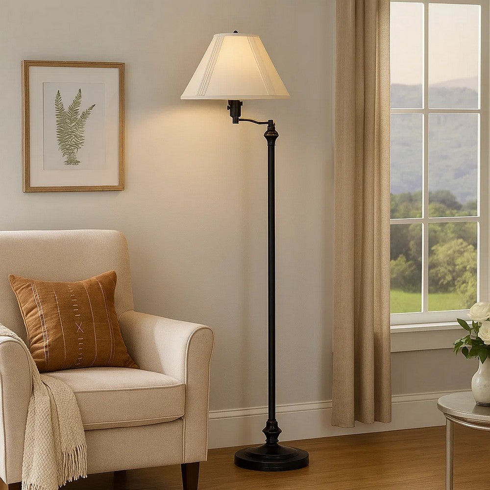 Metal Floor Lamp | 150W | Swing Arm | Fabric Conical Shade | Black