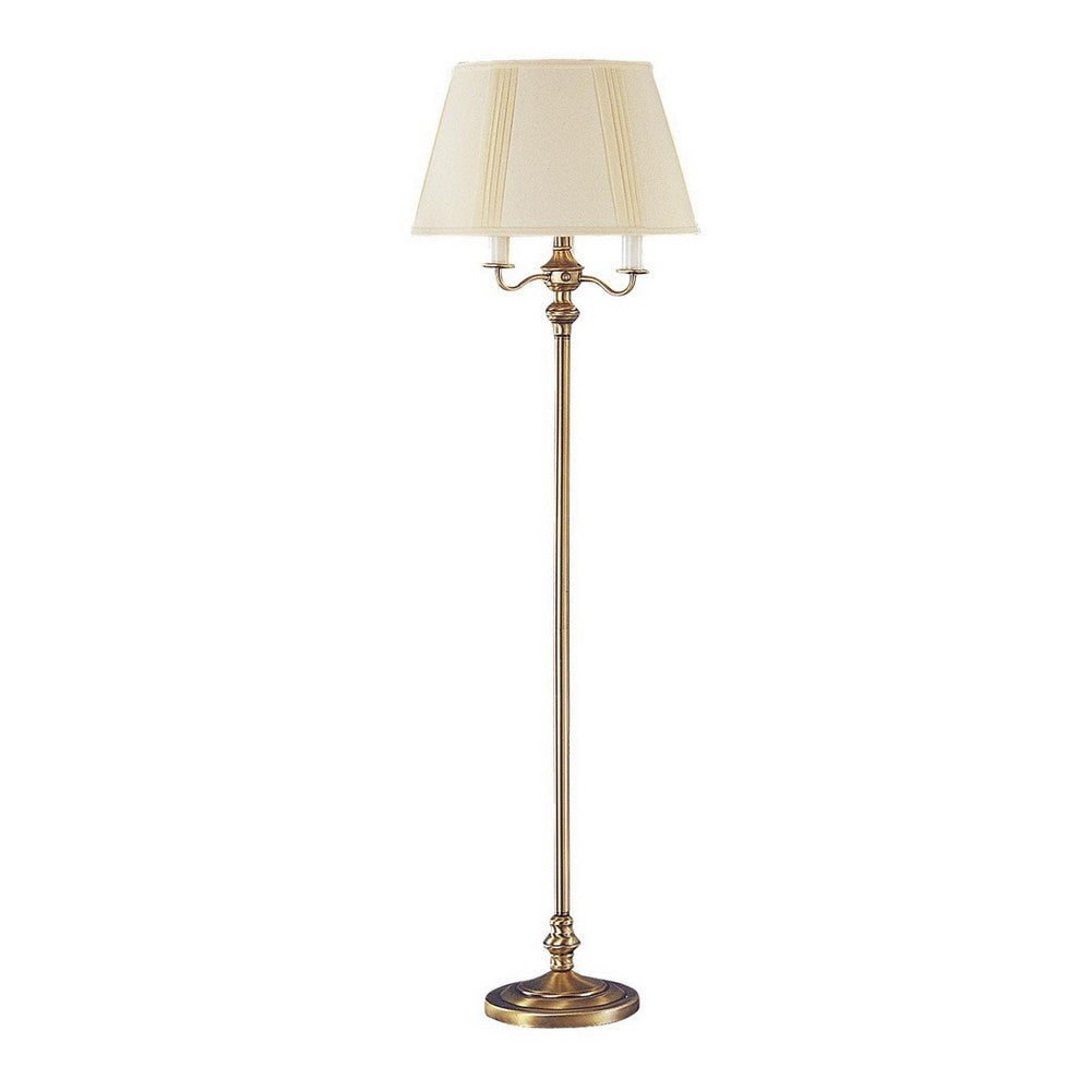 Metal Floor Lamp | 150W | 6 Way | Fabric Tapered Shade | Gold