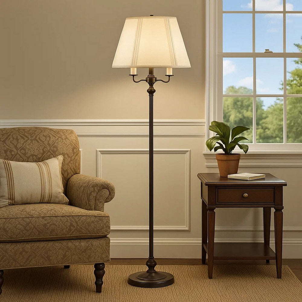 Metal Floor Lamp | 150W | 6 Way | Fabric Tapered Shade | Bronze