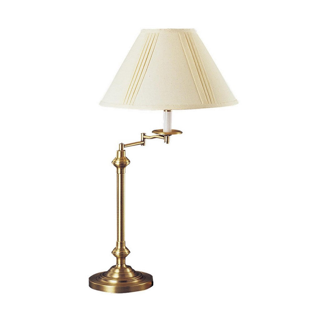 Metal Table Lamp | 150W | Swing Arm | Fabric Conical Shade | Gold