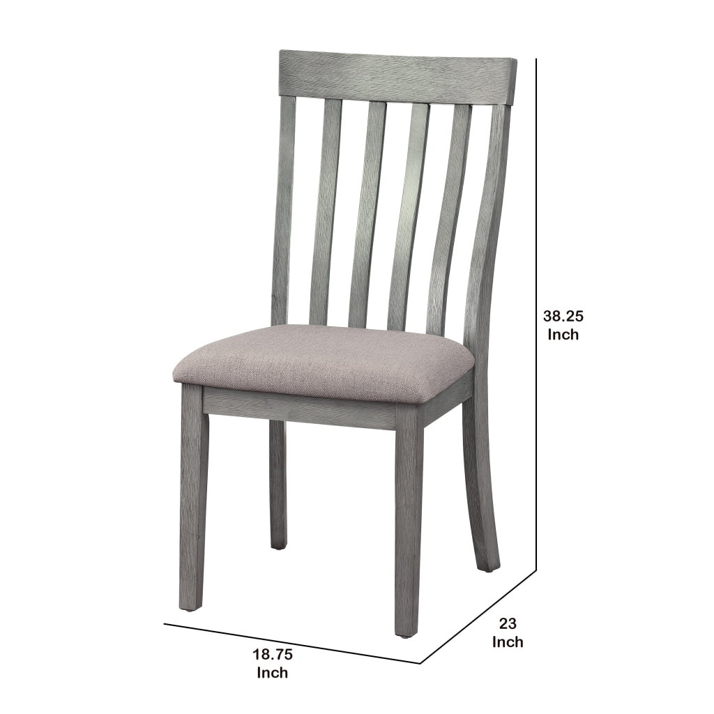 Vertical Slatted Curved Back Side Chair with Fabric Seat Set of 2 Gray By Casagear Home BM220888