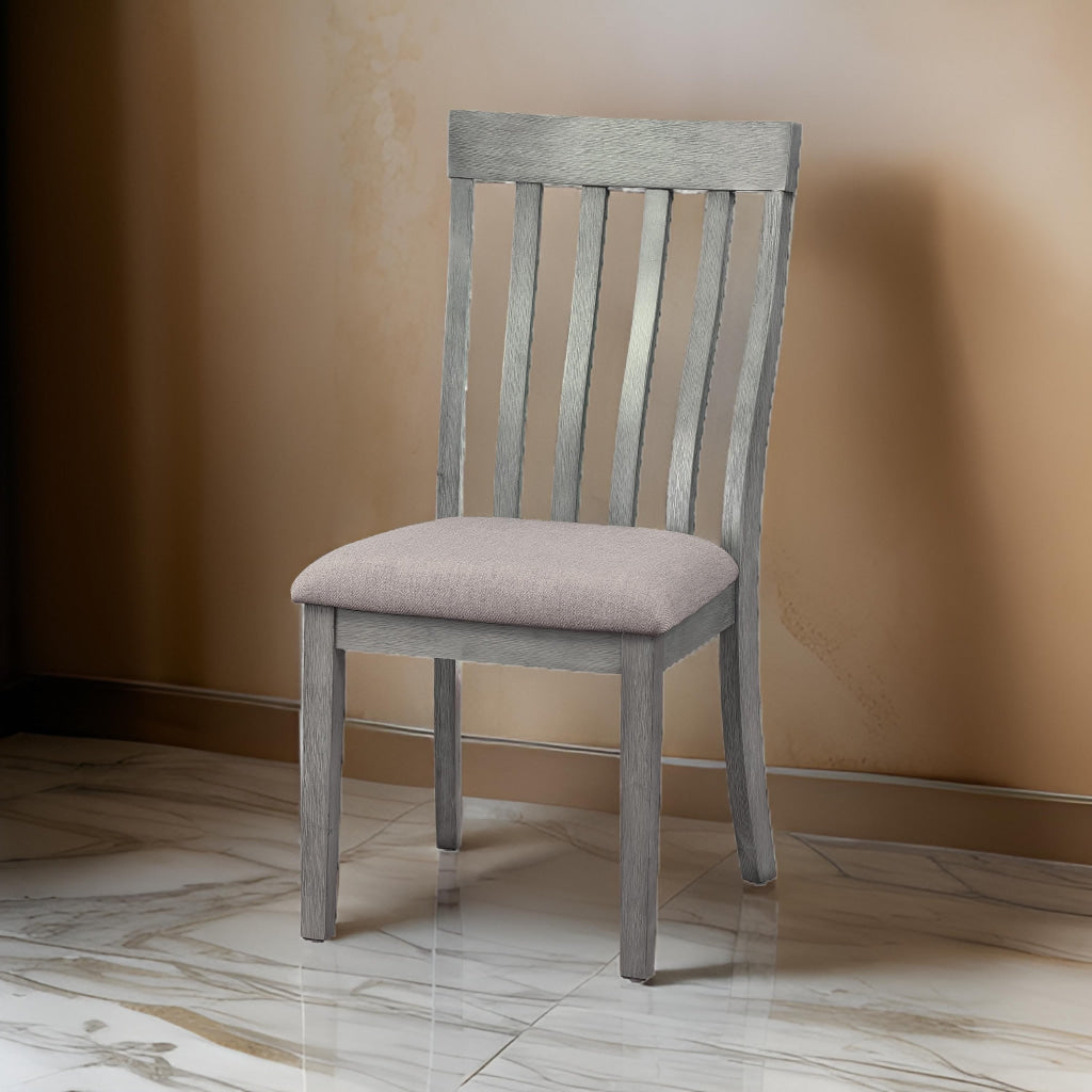 Vertical Slatted Curved Back Side Chair with Fabric Seat Set of 2 Gray By Casagear Home BM220888